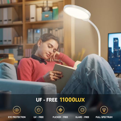 Happy Light Therapy Lamp,11000 Lux Sun Light Lamp with Touch Remote Control | Full Spectrum Light,5 Color Temperatures & 10 Brightness，1H Timer， Light Therapy for Home/Office Use - color: White