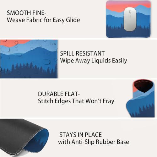 Mouse Pad for Desk with Stitched Edge, Premium Cute Washable Mouse Pads. Computer Mousepad with Non-Slip Rubber Base, Mousepads for Laptop, 9.25x7.75x0.12 inch (Mountain Hush) - color: Mountain Hush