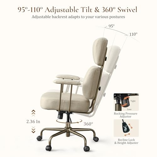 EUREKA ERGONOMIC Cameron Microfiber Suede Office Chair, High Back, White - color: Off-white, size: High-Back