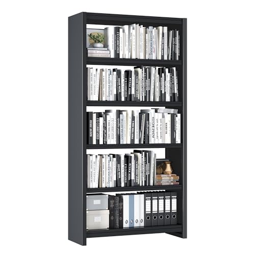 OSEILLC 69" Metal Bookshelf,5 Tier Library Bookcase,Bedroom Bookshelves and Bookcases,Tall Book Case/Shelves for Living Room,Office,Black Large Bearing Book Shelf - color: Black, size: 69"H*34"W