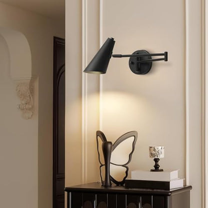 KCO Lighting Black Swing Arm Wall Sconce Farmhouse Adjustable Wall Lamp Industrial Wall Mounted Reading Light Modern Long Swing Arm Wall Lamp - color: Black-2