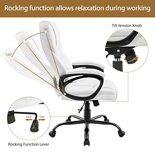 Yaheetech Executive Office Chair High Back PU Leather Adjustable Seat White - color: White
