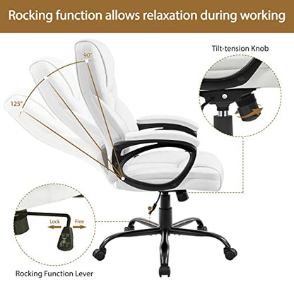 Yaheetech Executive Office Chair High Back PU Leather Adjustable Seat White - color: White