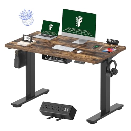 FLEXISPOT EN2 48"x24" Standing Desk with Power Strip Bundle - color: Black Frame + Rustic Brown, size: 48x24