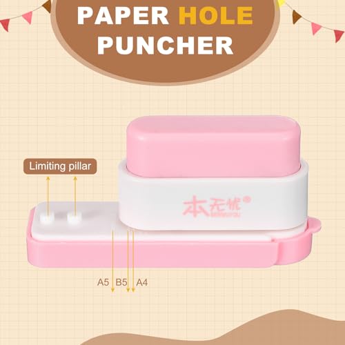 PATIKIL 5 Hole Paper Puncher, Hole Punch Binding Machine Spiral Coil Binder with 10Pcs 30 Ring Loose Leaf Binder Spines 5 Sheets Capacity for DIY Planner Scrapbook Office, Pink - color: Pink