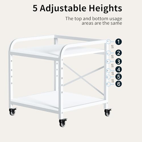 20 Inches Large White Printer Stand, 2-Tier Under Desk Printer Table with Height Adjustable Shelf, Rolling Printer Cart with Industrial Wheels for Home Office (White) - color: White