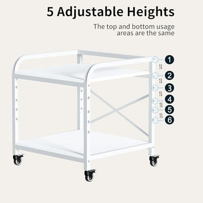 20 Inches Large White Printer Stand, 2-Tier Under Desk Printer Table with Height Adjustable Shelf, Rolling Printer Cart with Industrial Wheels for Home Office (White) - color: White