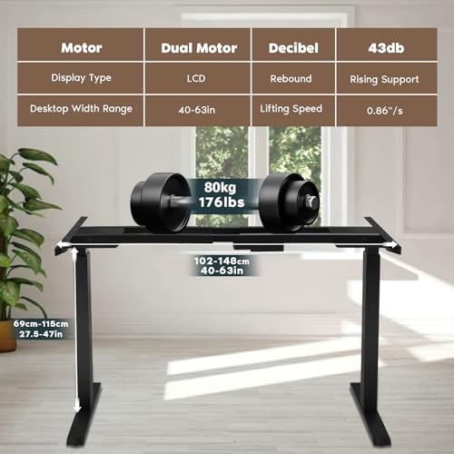 GCCSJ Dual Motor Standing Desk Frame, Sit Stand Up Desk Base Height Adjustable from 27.5" to 47", Ergonomic Adjustable Desk Legs for 47'' to 63'' Home & Office Desk Tops(Frame Only)