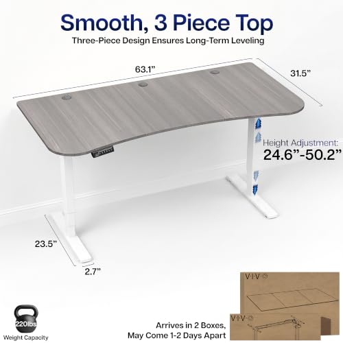 VIVO Dark Gray 63 x 32 in Standing Desk, DESK-KIT-2EWG - color: Dark Gray Top / White Frame, size: 63 x 32 inch