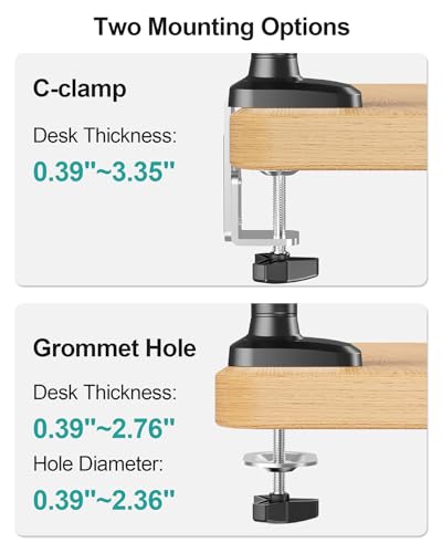 MOUNT PRO Dual Monitor Desk Mount, Pneumatic Monitor Arms for 2 Monitors Max 39 Inches, Adjustable Dual Computer Monitor Stand Each Arm Holds up to 26.5lbs, VESA Mount with C Clamp & Grommet Base - size: Max 39", style: Dual