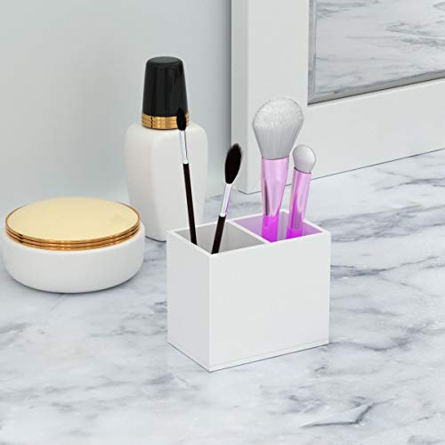 NIUBEE White Acrylic Pen Holder 2 Compartments, Desk Office Pencil Cup Desk - color: White, size: 2 Cube