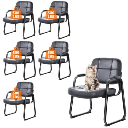 CLATINA Big Tall 400 lbs Waiting Room Chairs with Padded Arms Leather Guest Chair no Wheels for Office Reception Lobby and Conference Desk with Sled Base, Black, 6PK - color: Black-sledbase, size: 6PK