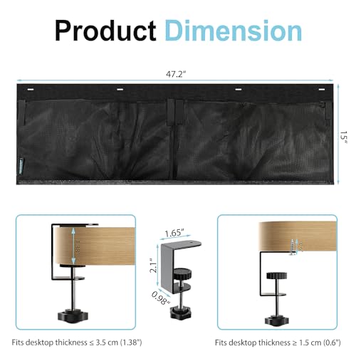 No Drill Under Desk Cable Management Privacy Panel,47.2" Felt Modesty Panel