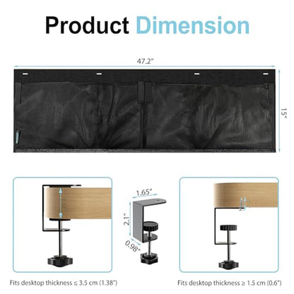 No Drill Under Desk Cable Management Privacy Panel,47.2" Felt Modesty Panel