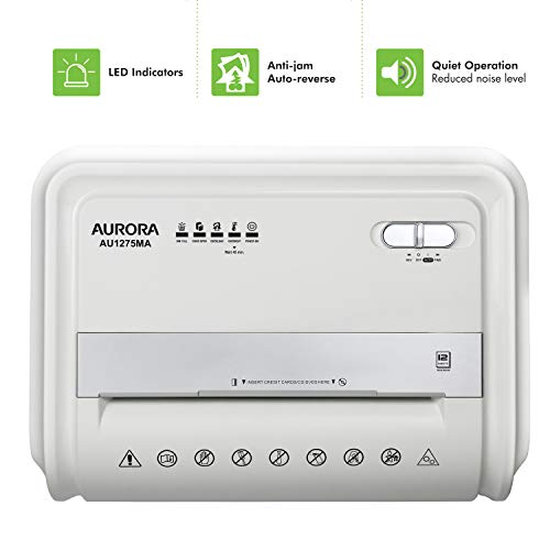 Aurora Professional Grade 12-Sheet Micro-Cut Paper and CD/Credit Card Shredder/ 60 Minutes Continuous Run Time, White/Gray - size: 12-Sheet Micro Cut