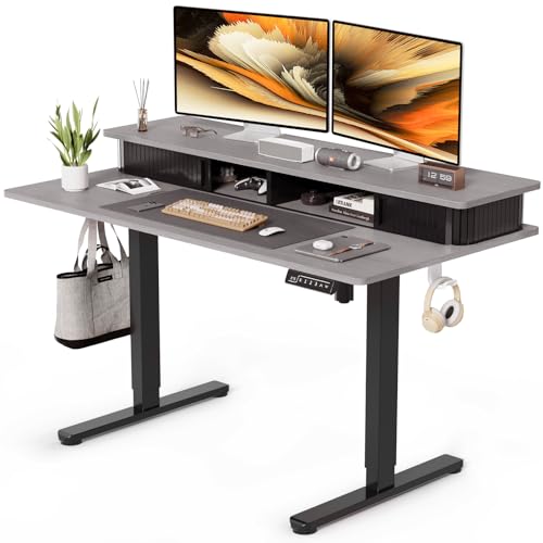 JOY worker 48" Electric Adjustable Standing Desk with Storage Monitor Stand - color: Grey, size: 48inch