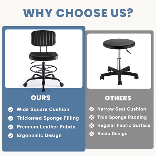 DUMOS Armless Drafting Chair, Standing Desk Chair, Rolling Stool - color: Black