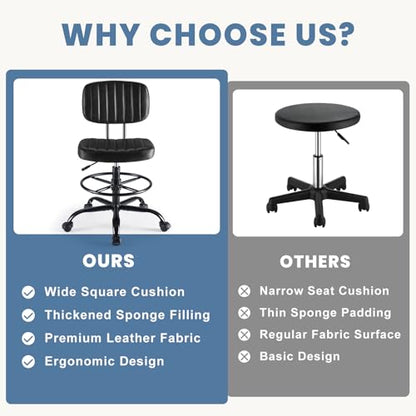 DUMOS Armless Drafting Chair, Standing Desk Chair, Rolling Stool - color: Black
