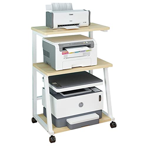 Printer Stand, 3 Tier Rolling Cart with Wheels, Multi-Purpose Organizer for Home Office, Ideal for Printers, Scanners, and Fax Machines - color: Natural, size: 43.6x38x75cm