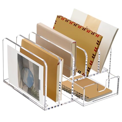SANRUI Clear Acrylic Mail Organizer with 5 Compartments and 1 Drawer - size: 5 Slots with Drawer
