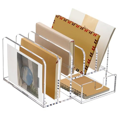 SANRUI Clear Acrylic Mail Organizer with 5 Compartments and 1 Drawer - size: 5 Slots with Drawer