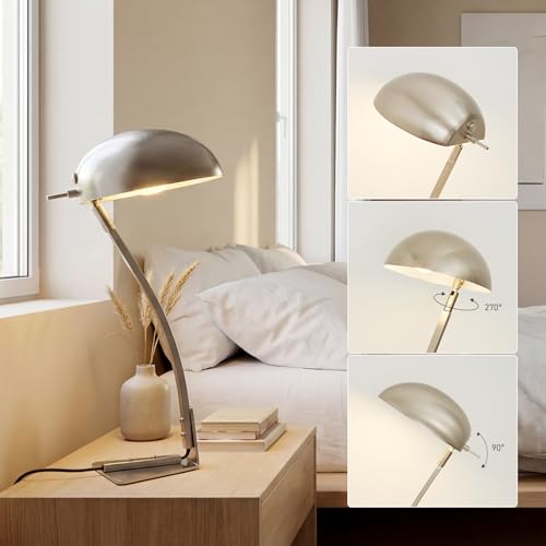 18.4" Metal Desk Lamp Modern Industrial Table Lamp, Adjustable Neck Architect Lights (3000K) with On/Off Switch, Bedside Reading Lamps for Office Bedroom Study Room Side Table (Nickel) - color: Brushed Nickel