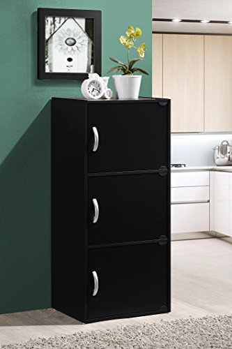 HODEDAH IMPORT 3-Shelf Bookcase Cabinet, Black - color: Black