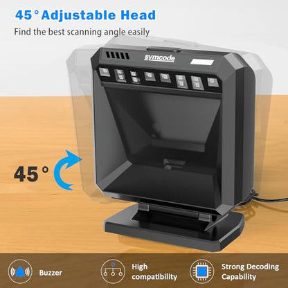 Symcode Automatic Omnidirectional Desktop 2D QR Barcode Scanner, Hands-Free USB Wired Barcode Reader, 1D 2D Bar Code Image Sensing for Warehouse, Supermarket, Retail Store, Bookstore