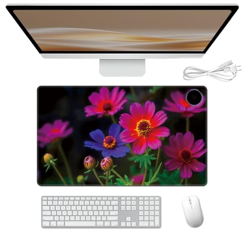 Heated Desk Pad 23.6" x 14.2" 3 Large Heated Mouse Pad with Heat Levels (40°C/45°C/50°C) & 3H Auto Shut-Off Desk Mat Fast Heating PU Leather Warmer Mousepad for Home Office - Floral Flowers - color: Floral Flowers, size: 23.6 x 14.2 inch