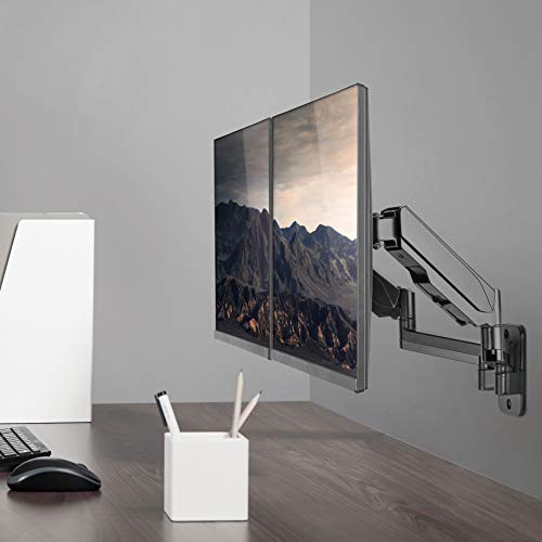 Mount-It! Dual Monitor Wall Mount Bracket - Double Computer Monitor Wall Mount With Two Height Adjustable Full Motion Arms Tilt up to 17" - 32" Inch Screens with 75, 100 VESA Patterns, 19.8 Lb Per Arm