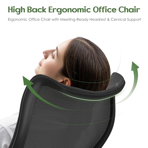 Office Chair Ergonomic Desk Chair - Comfy Mesh High Back Office Chair with Lumbar Support Wheel Home Desk Office Chairs Flip up Armrest Executive Rolling Swivel Task Computer Chair Black Silver