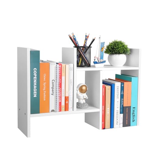 CITLOW Desktop Shelf Organizer - Adjustable Wood Desktop Bookshelf, Table Top Shelves, Desk Book Organizer for Office Supplies and Home Décor (White)