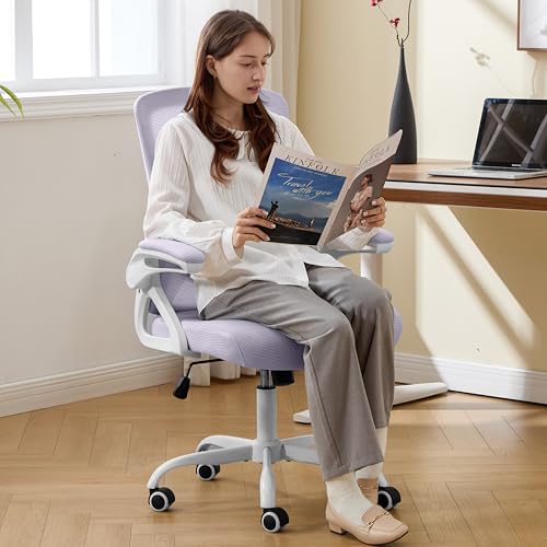 Ergonomic Office Chair, Desk Chair with Adjustable Lumbar Support, Breathable Mesh Comfy Computer Chairs with Flip-up Armrests Executive Task Chair for Adults Home Office(Lavender) - color: Lavender