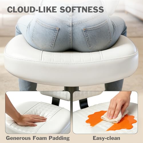 Meditation Chair with Footrest, 360° Swivel Height Adjustable Criss Cross Chair, White PU Padded Wide Seat, Home Office Desk Chair for Reading, Yoga, Peaceful Living - color: White