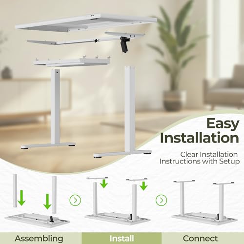 Furmax Glass Standing Desk with Drawers, Electric Adjustable Home Office Sit Stand Desk with One-Piece Desktop & USB Charging Port for Computer Desks - color: White Glass