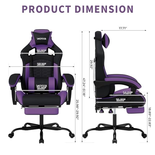 Gaming Chair with Massage,Ergonomic PC Gaming Chair with Footrest Comfortable Headrest and Lumbar Support,High Back Game Chair PVC Leather,300LBS (BlackPurple) - color: Blackpurple