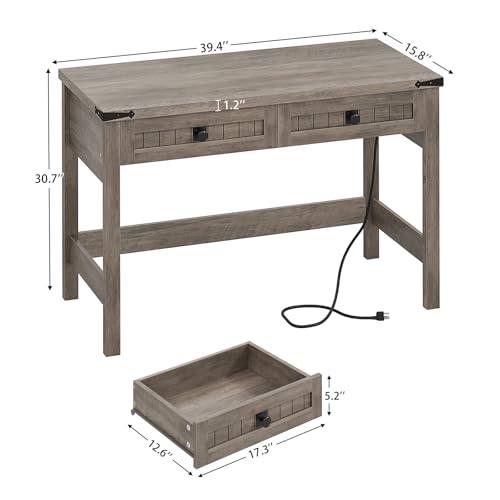 39 Inch Farmhouse Small Computer Desk with Drawers for Bedroom, Home Office - color: Grey