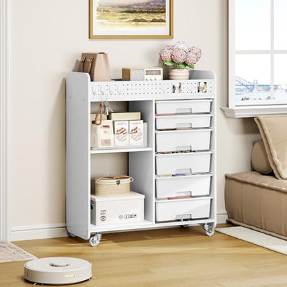 Rolling Craft Cart with 6 Drawers, Pegboard and Locking Wheels White - color: White