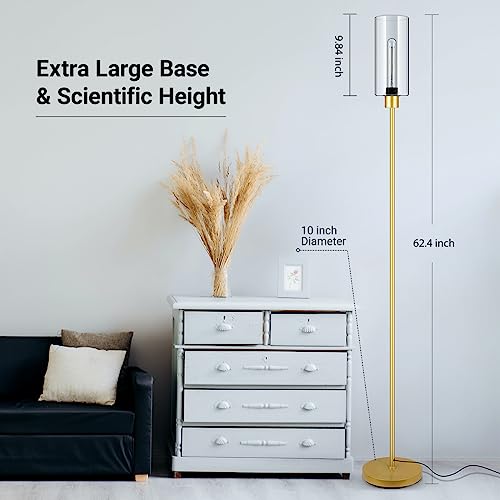 BoostArea Gold Modern Floor Lamp With Glass Lampshade - Simple Design Standing Lamp for Living Room, Bedroom, Office, Kids Room, Reading - color: Gold