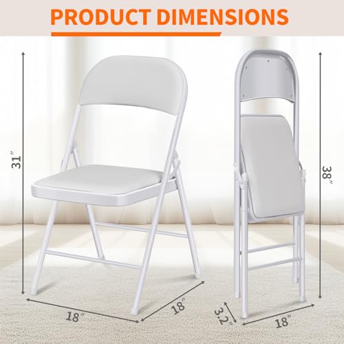 Fenbeli 6 Pack Padded Folding Chairs with Cushion, White PU Leather Foldable Chairs for Holidays, Parties & Big Gatherings, 330-Pound Heavy-Duty Steel Frame, Auto-Lock Hinge, Wipe-Clean, Folds Flat - color: White, size: Set of 6