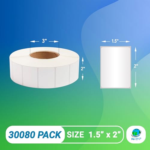 ABC PACK & SUPPLY Thermal Transfer Labels 2 x 1.5 Inch, White Matte Shipping Labels, 3" Core, Perforated, 3760 Labels per Roll, 8 Rolls, Permanent Adhesive, Industrial Printer Compatible - style: 2" x 1.5" / 30080 Pack