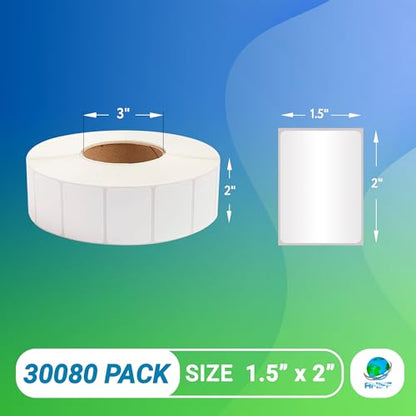 ABC PACK & SUPPLY Thermal Transfer Labels 2 x 1.5 Inch, White Matte Shipping Labels, 3" Core, Perforated, 3760 Labels per Roll, 8 Rolls, Permanent Adhesive, Industrial Printer Compatible - style: 2" x 1.5" / 30080 Pack