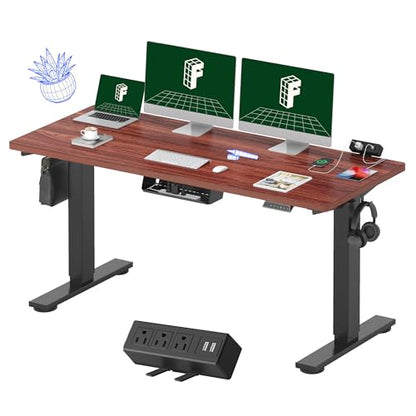FLEXISPOT EN2 60"x24" Standing Desk with Power Strip Bundle, Mahogany | One-Piece Desktop, Easy-Access Clamp Power Strip Bundle, Organized Cable Management, Modern Home Office Setup - color: Black Frame + Mahogany Top, size: 60x24