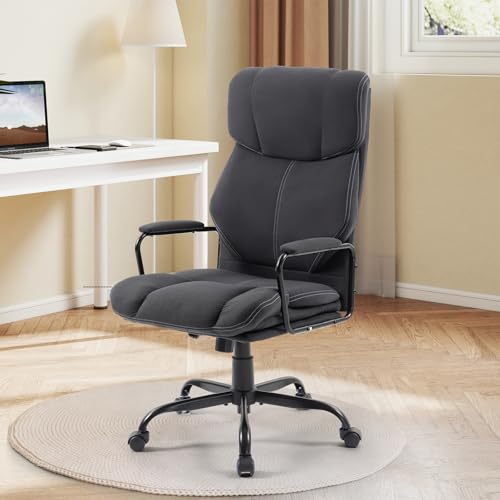 Dark Gray Big and Tall Ergonomic Executive Office Chair | Thick Cushion, Lumbar Support, Adjustable Height & Armrests, Rolling Swivel - color: Grey, style: fabric w/o footrest