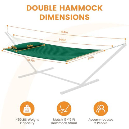 Lazy Daze Double Quilted Hammock with Pillow for Outside, Fit 13-15Ft Stand - color: Dark Green