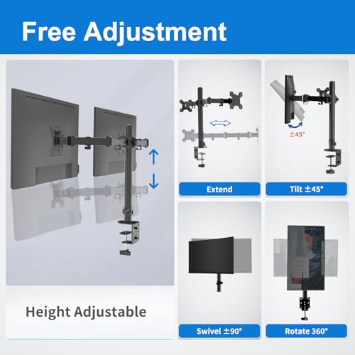 Dual Monitor Mount for 17-27 Inch Monitors up to 17.6 lbs, Desk Clamp