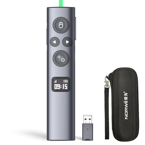 N95s Presentation Clicker for PowerPoint with Digital Laser Pointer | Wireless Presenter with Countdown Timer, USB-C Rechargeable PowerPoint Slide Advancer Remote for Projector and TV Screens - color: Green - BLE&USB-A