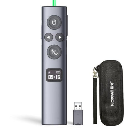 N95s Presentation Clicker for PowerPoint with Digital Laser Pointer | Wireless Presenter with Countdown Timer, USB-C Rechargeable PowerPoint Slide Advancer Remote for Projector and TV Screens - color: Green - BLE&USB-A