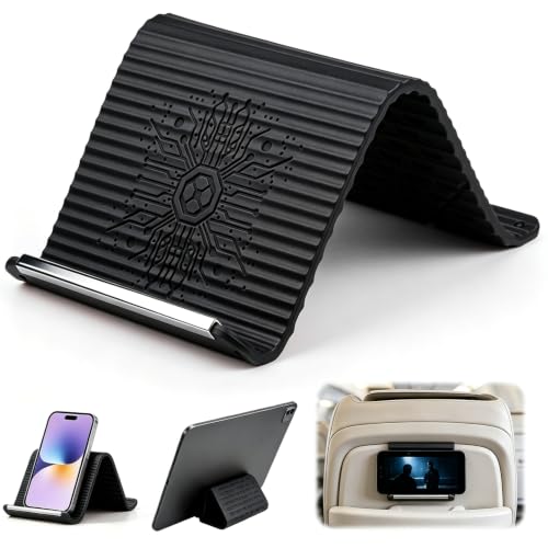 1PCS Flexible Silicone Phone Stand Holder, Foldable Adjustable Cell Phone Stand, Portable Anti Slip Airplane Phone Holder for Bed, Office, Kitchen, Travel, Compatible with Smartphone, Tablet（Black） - color: Black