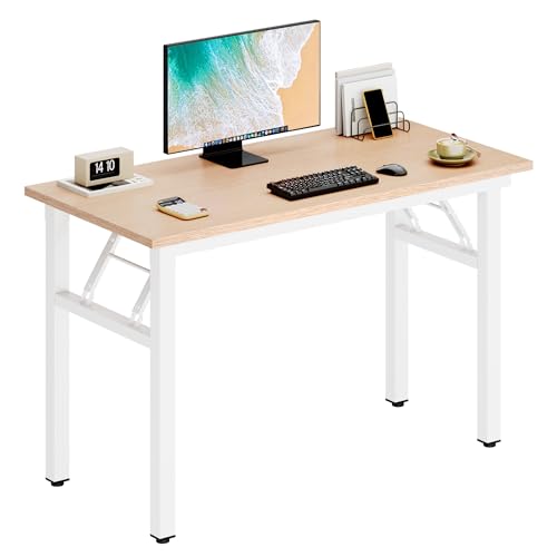 DlandHome 39.4 Inch Small Folding Computer Desk for Home Office, Pink Oak - color: Pink Oak + White, size: 39 Inches